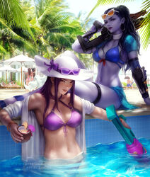 2d ahri ashe_(league_of_legends) ashe_(overwatch) blizzard_entertainment caitlyn_kiramman cote_d'azur_widowmaker crossover d.va league_of_legends officer_caitlyn overwatch pool pool_party_caitlyn pool_party_series summer sunglasses_on_head swimsuit widowmaker yasuo zarory rating:Safe score:313 user:chiefbasement