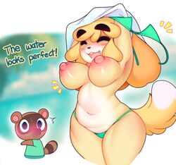 1boy 1girls :3 animal_crossing anthro beach belly big_breasts bikini blush bouncing_breasts breasts canine chubby female flashing happy isabelle_(animal_crossing) nintendo nipples perky_breasts raccoon raikissu shirt_lift shocked smile sweat timmy_nook undressing untied_bikini wardrobe_malfunction rating:Questionable score:263 user:ravenbodypillow