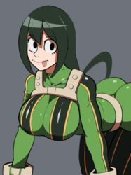 1girls alternate_breast_size ass big_ass big_breasts breasts cleavage clothed clothed_female female female_only green_hair hero_outfit_(mha) large_breasts looking_at_viewer my_hero_academia ragingbarbarians solo tongue_out tsuyu_asui rating:Questionable score:219 user:justausername