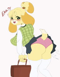 1girls 2020 animal_crossing ass big_ass big_breasts big_ears breasts canine cute dog_tail doujinpearl female furry isabelle_(animal_crossing) nintendo panties school_uniform schoolgirl skirt_lift skirt_up thick thick_ass thick_thighs thighs wind_lift yellow_fur rating:Explicit score:55 user:loxx