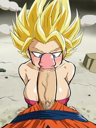 1boy 1girls bare_shoulders blonde_hair blush breasts caulifla darm_engine dragon_ball dragon_ball_super edit female goku green_eyes large_breasts light-skinned_female light_skin male male_pubic_hair penis pov precum pubic_hair saiyan short_hair smell solo_focus son_goku spiked_hair spiky_hair straight super_saiyan_2 tank_top tournament_of_power uncensored unseen_male_face rating:Explicit score:110 user:curmb