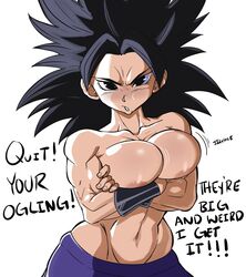 1girls abs black_eyes black_hair breast_squeeze caulifla dialogue dragon_ball dragon_ball_super exposed_breasts huge_breasts large_breasts looking_at_viewer nipple_slip nipples pseudocel shounen_jump solo text rating:Explicit score:240 user:VoyeurX