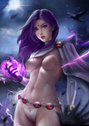 bellybutton belt blondynkitezgraja breasts cape casual cloak clothing dc dc_comics female female_only human looking_at_viewer magic medium_breasts naked nipples outerwear pale_skin panties purple_hair rachel_roth raven_(dc) red_lipstick smooth_skin teen_titans rating:Explicit score:294 user:ranykoguta8