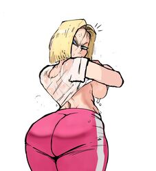 android android_18 big_breasts blonde_hair blue_eyes bob_cut bubble_butt dragon_ball dragon_ball_super embo female female_only huge_ass short_hair shounen_jump solo solo_female solo_focus sweatpants thick_thighs undressing wide_hips rating:Explicit score:287 user:Deku51