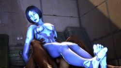 1boy 1girls 3d animated artificial_intelligence barefoot blue_eyes blue_hair blue_skin bouncing_breasts breasts completely_nude cortana dark-skinned_male fatcat17 feet female girl_on_top halo_(series) legs male no_sound nude open_mouth sex short_hair soles toes video rating:Explicit score:107 user:me_irl