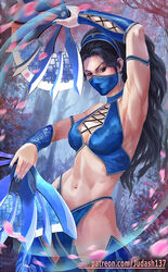 2d armpits arms_up bangs bare_arms bare_shoulders bikini black_hair blue_bikini blue_eyes bracelet breasts cleavage clenched_hands dual_wielding earrings eyelashes fantasy female female_only fighting_stance fingernails holding jewelry judash137 kitana large_breasts light-skinned_female light_skin long_hair looking_at_viewer magic mask mortal_kombat muscle navel revealing_clothes skirt solo solo_female standing swimsuit thighhighs thighs tiara toned very_long_hair weapon rating:Questionable score:46 user:pimps1678