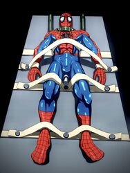 bodysuit bondage bound bound_ankles bound_legs bound_wrists bulge captured dominated domination erection forced helpless imminent_orgasm immobile immobilization male male_focus male_only male_penetrated malesub marvel muscles muscular muscular_male restrained solo solo_focus solo_male spandex spider-man spider-man_(series) straight_hair strapped_down strapped_to_a_table tight-web rating:Explicit score:40 user:HoneyYouMeanHunkules