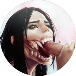 2d black_hair fellatio female love mileena mortal_kombat nachtmahr no_cheeks open_mouth partial_male penis portrait sharp_teeth slit_pupils solo_focus tarkatan tongue yellow_eyes rating:Explicit score:196 user:animeboy12