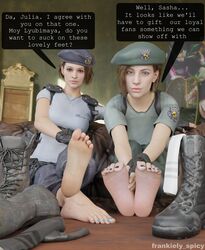 2girls 3d asian asian_female beret blender blue_eyes blue_nails bob_cut boots boots_removed brown_hair canadian capcom celebrity clothed clothed_female clothing couch feet female female_focus female_only foot_fetish frankiely_spicy indoor indoors inside jill_valentine jill_valentine_(julia_voth) jill_valentine_(sasha_zotova) leather leather_boots leather_gloves leather_harness leather_straps light_blue_nails living_room looking_at_viewer looking_down necklace painted_nails painted_toenails pale-skinned_female pale_skin police police_hat police_officer police_uniform policewoman resident_evil resident_evil_3 resident_evil_3_remake resident_evil_remake russian russian_girl shoes_removed short_hair sitting smile smiling smiling_at_viewer socks sofa soles table tease teasing teasing_viewer toenails toes rating:Explicit score:18 user:LuckyMeyer