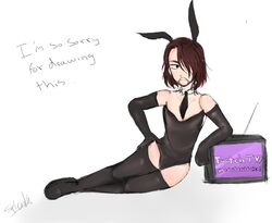 1boy artist_request artist_signature bunnysuit commentary cr1tikal crossdressing english_text male_only moistcr1tikal penguinz0 simple_background text tv twitch twitch.tv white_background youtube rating:Questionable score:35 user:typetwo2