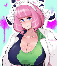 1girls alternate_breast_size blue_eyes breasts curly_hair eye_contact female female_only human klara_(pokemon) large_breasts looking_at_viewer nintendo nipples nipples_visible_through_clothing pink_hair pinkkoffin pokemon pokemon_ss pokemon_ss_isle_of_armor short_hair solo text watermark rating:Questionable score:159 user:Ponic5