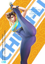 big_breasts bodysuit cameltoe chun-li female female_only mature_female nipples nipples_visible_through_clothing pussy_visible_through_clothes rankgo skin_tight solo solo_female solo_focus street_fighter stretching text rating:Explicit score:155 user:Ponic5