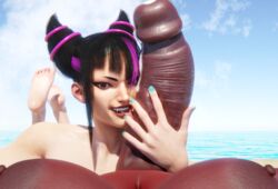  1futa 1girls 3d 3d_(artwork) beach big_penis capcom cum cum_drip dark-skinned_futanari dark_skin eye_contact faceless faceless_character faceless_futanari female futa_pov futanari holding_penis interracial juri_han licking licking_penis notrllyt nude_futanari pale-skinned_female pale_skin pov street_fighter street_fighter_6  rating:explicit score: user:xxamoxx