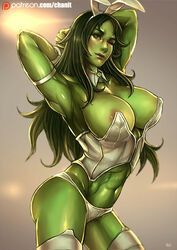 1girls abs areolae armpits artist_signature big_breasts black_hair bunny_ears bunny_girl bunnysuit corset female female_only green_eyes green_hair green_skin huge_breasts hulk_(series) kachima large_breasts long_hair marvel marvel_comics muscular muscular_female nipples nipples_visible_through_clothing panties sexy_armpits she-hulk simple_background solo solo_female stockings toned toned_female wink winking rating:Explicit score:155 user:Ponic5