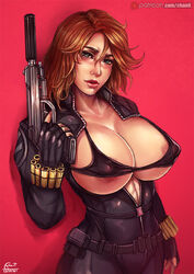 areola_slip big_breasts bikini_top black_widow_(marvel) blue_eyes bodysuit breasts breasts_bigger_than_head breasts_out clothing female female_only firearm gun human human_only kachima light-skinned_female light_skin marvel marvel_comics mature_female natasha_romanoff pistol red_hair solo solo_female solo_focus suppressor unzipped unzipped_bodysuit weapon rating:Questionable score:163 user:Ponic5