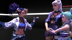 3d 3d_(artwork) abs akali_jhomen_tethi blender blender_(software) blender_cycles blonde_hair blue_hair erevos evelynn hugging image_set k/da_all_out_akali k/da_all_out_evelynn k/da_all_out_seraphine k/da_all_out_series league_of_legends seraphine_(league_of_legends) surprised teal_hair textless_version two_tone_hair white_hair yellow_eyes rating:Questionable score:1 user:Erevos