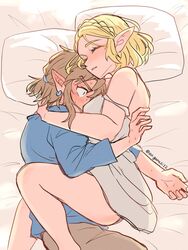 1boy1girl 1girl1boy aorin blonde_hair blush cuddling elf elf_ears elf_girl face_on_breast flustered hugging intimate legs_around_partner link link_(tears_of_the_kingdom) lying_on_side princess_zelda shoulderless_shirt sleeping sleeveless_shirt tears_of_the_kingdom the_legend_of_zelda thick_thighs zelda_(tears_of_the_kingdom) rating:Questionable score:155 user:ThatFGuy