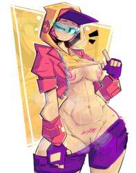 athletic_female biting_lip blue-tinted_eyewear brawl_stars breasts dierelc exposed_breasts exposed_pussy female_pubic_hair gloves heart hoodie max_(brawl_stars) no_bra no_panties pulled_by_self red_hair tinted_eyewear rating:Explicit score:247 user:Juanipolo