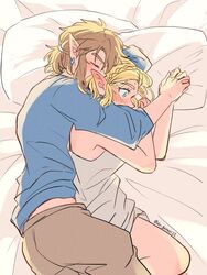 1boy1girl 1girl1boy aorin blonde_hair blush cuddling elf elf_ears elf_girl embarrassed embarrassed_female holding_hands hugging intimate link link_(tears_of_the_kingdom) lying_on_side princess_zelda shoulderless_shirt sleeping sleeveless_shirt tears_of_the_kingdom the_legend_of_zelda thick_thighs wholesome zelda_(tears_of_the_kingdom) rating:Questionable score:144 user:ThatFGuy