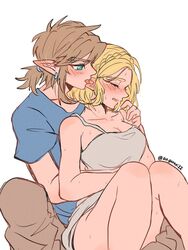 1boy1girl 1girl1boy aorin bare_legs big_breasts blonde_hair blush closed_eyes elf elf_ears elf_female embarrassed embarrassed_female embrace hugging legs_together legs_up licking licking_ear link link_(tears_of_the_kingdom) princess_zelda sleeveless_shirt tears_of_the_kingdom the_legend_of_zelda wholesome zelda_(tears_of_the_kingdom) rating:Questionable score:97 user:ThatFGuy