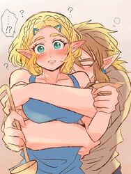 1boy1girl 1girl1boy aorin arm_under_breasts arms_around_waist big_breasts blonde_hair blush breast_squeeze breast_squish closed_eyes elf elf_ears elf_female embarrassed embarrassed_female embrace hugging link link_(tears_of_the_kingdom) princess_zelda question_mark sleeveless_shirt tears_of_the_kingdom the_legend_of_zelda wholesome zelda_(tears_of_the_kingdom) rating:Questionable score:76 user:ThatFGuy