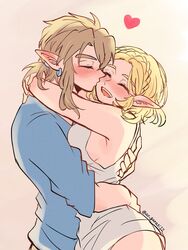 1boy1girl 1girl1boy aorin arms_around_partner arms_around_waist blonde_hair blush closed_eyes elf elf_ears elf_female embrace hip_grab hugging kissing kissing_cheek link link_(tears_of_the_kingdom) princess_zelda sleeveless_shirt smile smiling tears_of_the_kingdom the_legend_of_zelda wholesome zelda_(tears_of_the_kingdom) rating:Questionable score:99 user:ThatFGuy