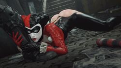 1boy1girl 1male 3d ass ass_exposed ass_up athazel batman batman:_arkham_knight batman_(series) blue_eyes butt_exposed clothed dc_comics female harley_quinn harley_quinn_(classic) latex latex_suit leg_grab makeup no_panties source_filmmaker suggestive suggestive_look tagme torn_clothes torn_clothing rating:Explicit score:35 user:Rock63