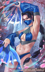 2d armpits arms_up bangs bare_arms bare_shoulders bikini black_hair blue_bikini blue_eyes bracelet breasts cleavage clenched_hands dual_wielding earrings eyelashes fantasy female female_only fighting_stance fingernails holding jewelry judash137 kitana light-skinned_female light_skin long_hair looking_at_viewer magic mask medium_breasts mortal_kombat muscle navel revealing_clothes skirt solo solo_female standing swimsuit thighhighs thighs tiara toned very_long_hair weapon rating:Questionable score:58 user:pimps1678