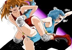 2girls ass_grab ass_up asuka_langley_sohryu blue_hair evangelion:_2.0_you_can_(not)_advance fingering leaning_forward long_hair neon_genesis_evangelion pussy_grip red_hair rei_ayanami short_hair shorts sportswear spread_legs squirting teenager tight_clothing tight_fit wet_body wet_clothes wet_pussy wet_skin wrestling wrestling_outfit yoga yuri yuutaku1618 rating:Questionable score:45 user:ThatFGuy