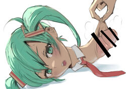 2024 bar_censor blush borusen censor_bar censored censored_penis foreskin_play hand_on_penis hatsune_miku monophallia on_floor penis penis_neck penis_transformation red_tie shadow simple_background steam steaming_penis tie transformation unusual_genitalia_placement unusual_penis_placement vocaloid what white_background rating:Explicit score:9 user:skedye