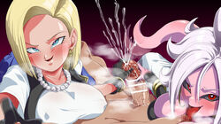 2010s 2girls alternate_version_available android_18 android_21 big_penis black_sclera breasts dark_persona dragon_ball dragon_ball_fighterz dragon_ball_z female huge_ass huge_breasts humanoid long_hair majin majin_android_21 pink_skin pointy_ears red_eyes rom tail threesome white_hair rating:Explicit score:146 user:yoruichi0293208290892