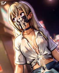 blonde_hair breasts cum cum_on_breasts cum_on_clothes cum_on_face female kitagawa_marin mask masked_female messy night outdoors school_uniform solo sono_bisque_doll_wa_koi_wo_suru tsuii rating:Explicit score:46 user:tsuii_