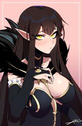 1girls big_breasts blush dark_hair dress eyeshadow fate/apocrypha fate/grand_order fate_(series) j.k. looking_at_viewer pointy_ears puffed_cheeks semiramis_(fate) yellow_eyes rating:Safe score:328 user:Yuron