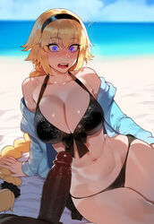 1boy 1girls ai_generated artstyle_imitation beach blonde_hair blue_eyes braided_hair breasts dark-skinned_male dark_skin fate/grand_order fate_(series) female floox hi_res huge_breasts huge_cock interracial jeanne_d'arc_(fate) jeanne_d'arc_(swimsuit_archer) light-skinned_female light_skin long_hair male outdoors penis stable_diffusion thiccwithaq_(ai_style) thick_thighs uncensored rating:Explicit score:132 user:Aeolus_HX