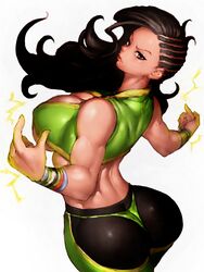 1girls ass black_hair breasts brown_eyes capcom cleavage electricity female female_only fumio_(rsqkr) large_breasts latina laura_matsuda lips long_hair looking_at_viewer looking_back muscle muscular_female solo sports_bra street_fighter street_fighter_v underboob white_background white_skin yoga_pants rating:Questionable score:168 user:Laura_and_Juri