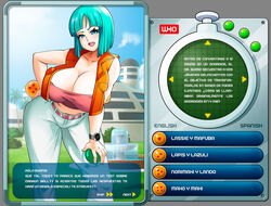 big_breasts blue_eyes blue_hair bob_cut bulma_briefs bulma_briefs_(androids'_saga) dragon_ball dragon_ball_z dragon_radar female female_only mature_female milf nipples seductive short_hair solo solo_female solo_focus spanish_text tagme text witchking00 rating:Explicit score:90 user:Reizo40