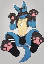 ai_generated backless_panties femboy furry jockstrap lucario pokemon rating:Explicit score:5 user:Jardyx