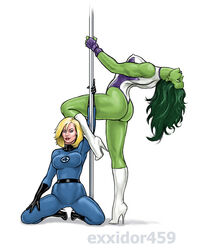 2girls alternate_version_available artist_name ass big_ass big_breasts blonde_hair blue_eyes bodysuit curvaceous curves curvy curvy_figure exxidor455 exxidor459 eyeshadow fantastic_four female female_only fingerless_gloves gloves green-skinned_female green_hair green_skin high_heel_boots hulk_(series) invisible_woman knee_boots leotard lips long_hair makeup marvel marvel_comics metahuman multiple_girls nipple_bulge on_knees pokies pole_dancing she-hulk stripper stripper_pole sue_storm superhero superheroine thick_thighs watermark wide_hips rating:Questionable score:79 user:ShadowPain