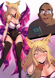 ahri breasts comic cum cum_in_mouth cum_in_pussy damian dark-skinned_male dark_skin fellatio female fox_ears fox_tail high_heels k/da_ahri k/da_series league_of_legends male money penis sex thighhighs vaginal_penetration rating:Explicit score:158 user:twilight-jester