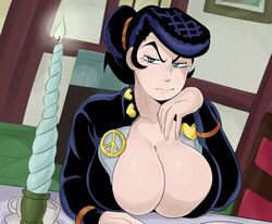 1girls big_breasts cleavage detnox diamond_is_unbreakable female frown huge_breasts jojo's_bizarre_adventure josuke_higashikata looking_away restaurant rule_63 solo rating:Explicit score:161 user:Astronomaly