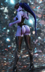 1girls 3d amelie_lacroix ass big_ass big_butt blizzard_entertainment boots breasts breasts_out c-string corset daz_studio female female_only garter_straps latex nipple_piercing noahgraphicz overwatch purple_skin solo tattoo thick_thighs wide_hips widowmaker rating:Explicit score:217 user:Joelgraphz