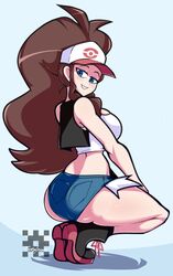 1girls aged_up alternate_breast_size ass big_ass big_breasts blue_eyes boots breasts brown_hair eye_contact half-closed_eyes hat hilda_(pokemon) huge_thighs human joeydrawss long_hair looking_at_viewer nintendo pale-skinned_female pale_skin pokemon pokemon_bw ponytail shirt shorts smile solo squatting text thick_ass thick_thighs thighs tight_clothing tight_shorts vest watermark wide_hips rating:Questionable score:114 user:Fove_vento