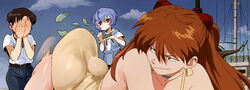 1boy 2girls all_fours ass ass_shake asuka_langley_sohryu bent_over big_ass blue_eyes blue_hair blush brown_hair clothing covering_face doppel dress edit embarrassed expressionless fat_ass_teen female hi_res highres looking_back male meme money naughty_face neon_genesis_evangelion red_eyes rei_ayanami school_uniform screenshot_edit shinji_ikari short_hair smile sundress teen teenage_girl teenager twerking twintails yellow_dress rating:Questionable score:371 user:Booty-Connoisseur_