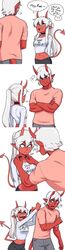 1boy 1girls 2019 ?? bait_and_switch choker clothing comic cute demon demon_boy demon_girl demon_horns demon_tail funny himbo horns li_(rob_ishi) long_hair lowres meme misunderstanding oblivious original original_character ponytail rae_(rob_ishi) red-skinned_female red-skinned_male red_skin rob_ishi snap_my_choker speech_bubble text white_hair wholesome rating:Questionable score:284 user:kaoruu