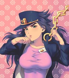 1girls 2015 black_hair breasts chains earrings female female_focus female_only fully_clothed genderswap_(mtf) green_eyes hat highres impossible_clothes impossible_shirt jacket jojo's_bizarre_adventure jotaro_kujo large_breasts lips long_hair looking_at_viewer open_jacket open_mouth rule_63 shadow shirt solo stardust_crusaders tora_ryū upper_body rating:Safe score:69 user:Blookryynnn