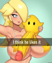 1boy 1girls alternate_breast_size asking_for_it big_breasts bikini bimbo breasts busty cleavage cock_hungry drunkavocado erection female huge_breasts huge_cock large_breasts luma luma_bikini male mario_(series) nintendo penis princess_rosalina skimpy skimpy_bikini skimpy_clothes small_but_hung smile snapchat super_mario_galaxy rating:Explicit score:320 user:justausername