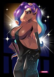 1girls 2019 absurd_res alternate_breast_size armpits artist_name ass backless_dress black_dress black_gloves blue_eyes blue_hair breasts dark-skinned_female dark_skin dress ear_ring earrings elbow_gloves evening_gown female female_only gloves gradient_hair half-closed_eyes halter_dress highres holding_object huge_ass large_breasts looking_at_viewer marina_(splatoon) night nintendo octoling open_mouth plunging_neckline purple_hair revealing_clothes solo splatoon splatoon_2 stevechopz tentacle_hair thick_thighs thighs two_tone_hair watermark wide_hips rating:Questionable score:179 user:Blookryynnn