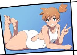 1girls ass barefoot big_ass blue_eyes butt_crack chubby eye_contact feet female hair_ribbon huge_ass huge_thighs human human_only kasumi_(pokemon) looking_at_viewer misty_(pokemon) nintendo orange_hair oryuto pale-skinned_female pale_skin pokemon pokemon_rgby small_breasts smile soles swimsuit thick_thighs thighs tight_clothing toes voluptuous wide_hips rating:Questionable score:180 user:Fove_vento