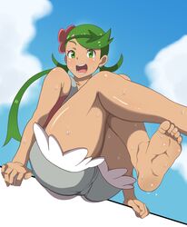 1girls aged_up ass big_ass blush cameltoe dark-skinned_female dark_skin feet feet_up female flower flower_in_hair foot_focus green_eyes green_hair huge_thighs human mallow_(pokemon) nintendo oryuto pokemon pokemon_sm smile soles solo sweat thick_ass thick_thighs thighs tight_clothing toes twintails wide_hips rating:Questionable score:94 user:Fove_vento