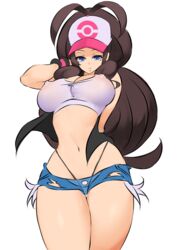 1girls abs aged_up alternate_breast_size big_breasts black_thong blue_eyes brown_hair erect_nipples female female_only hat hilda_(pokemon) huge_breasts huge_thighs human long_hair nac000 nintendo nipples nipples_visible_through_clothing pale-skinned_female pale_skin pokemon pokemon_bw ponytail pose shorts solo thick_thighs thighs thong tight_clothing torn_clothes voluptuous white_background wide_hips rating:Questionable score:207 user:Fove_vento